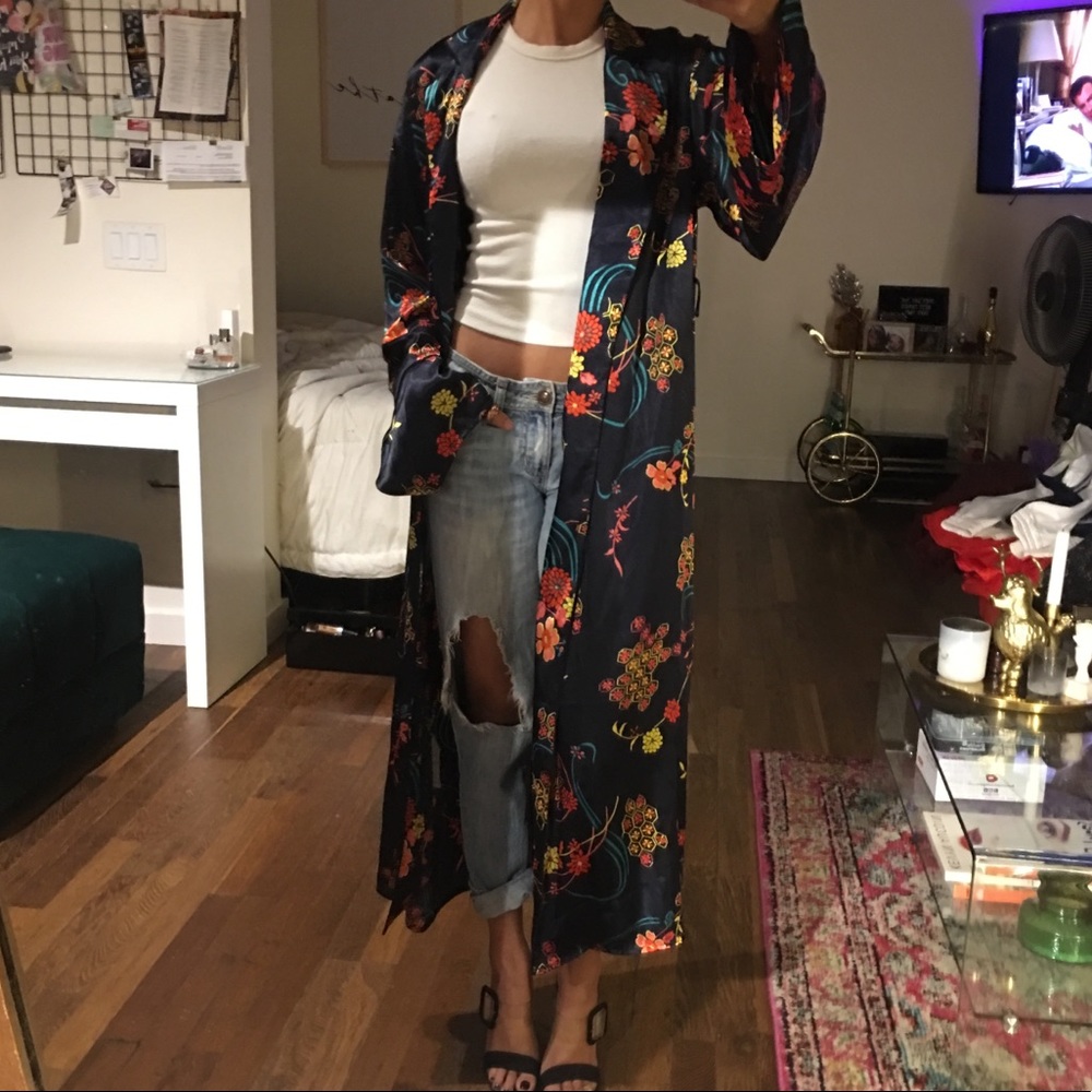 Navy silk duster